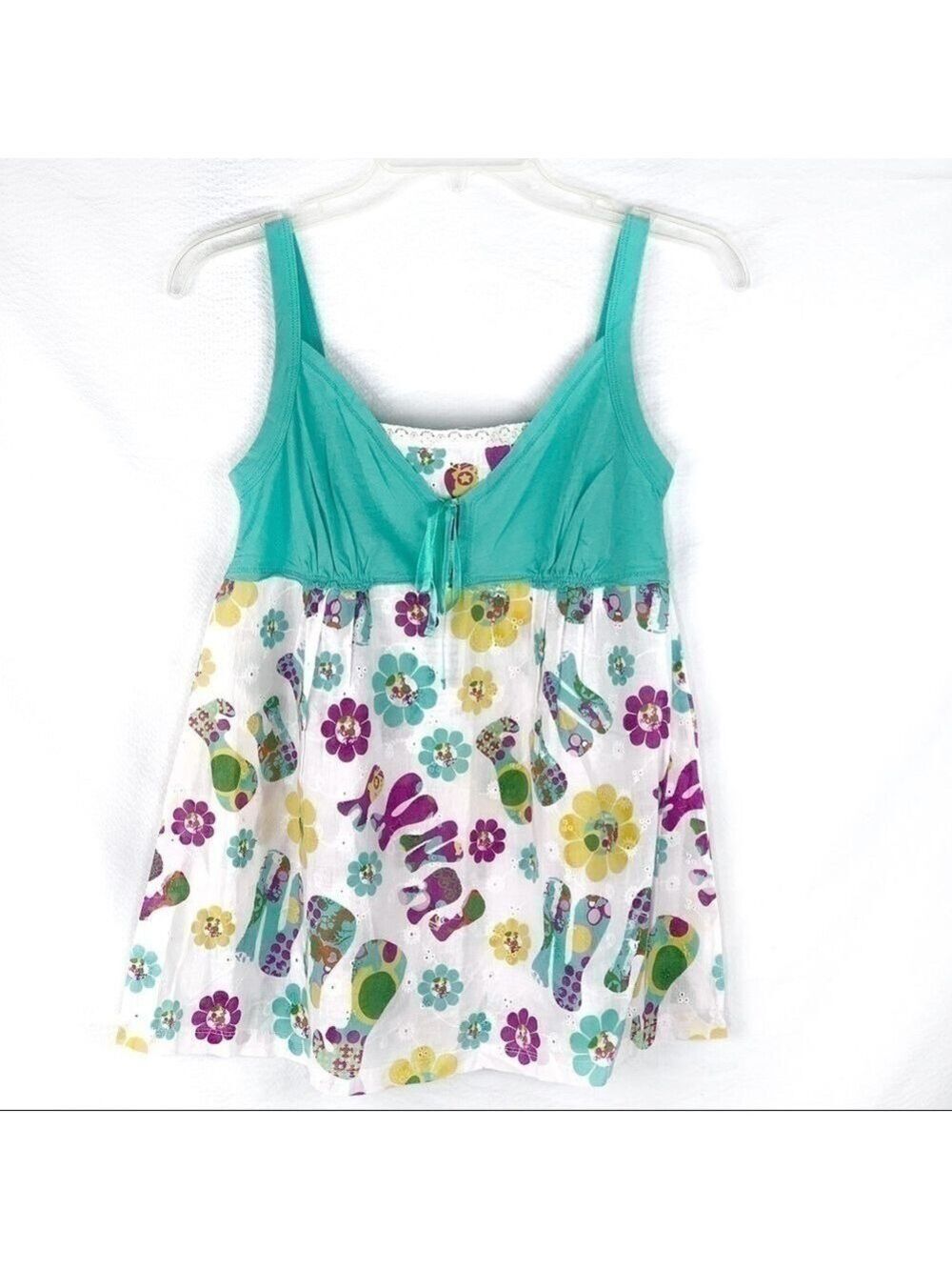 NEW-Vintage Scanty Fun, FunkyPrint, Eyelet, Sweetheart, Tie Front Chemise Top MD